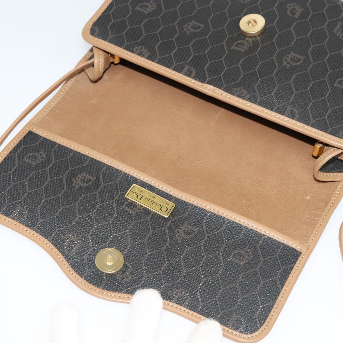 Christian Dior Honeycomb Canvas Shoulder Bag PVC Black Gold Auth BA2589