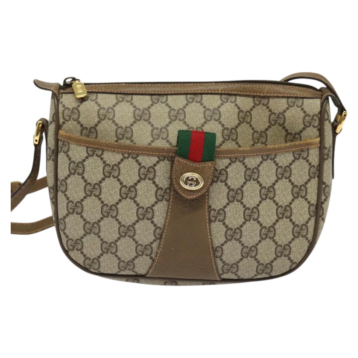 GUCCI GG Supreme Web Sherry Line Bag PVC Beige Gold 89 02 032 Auth BA2611