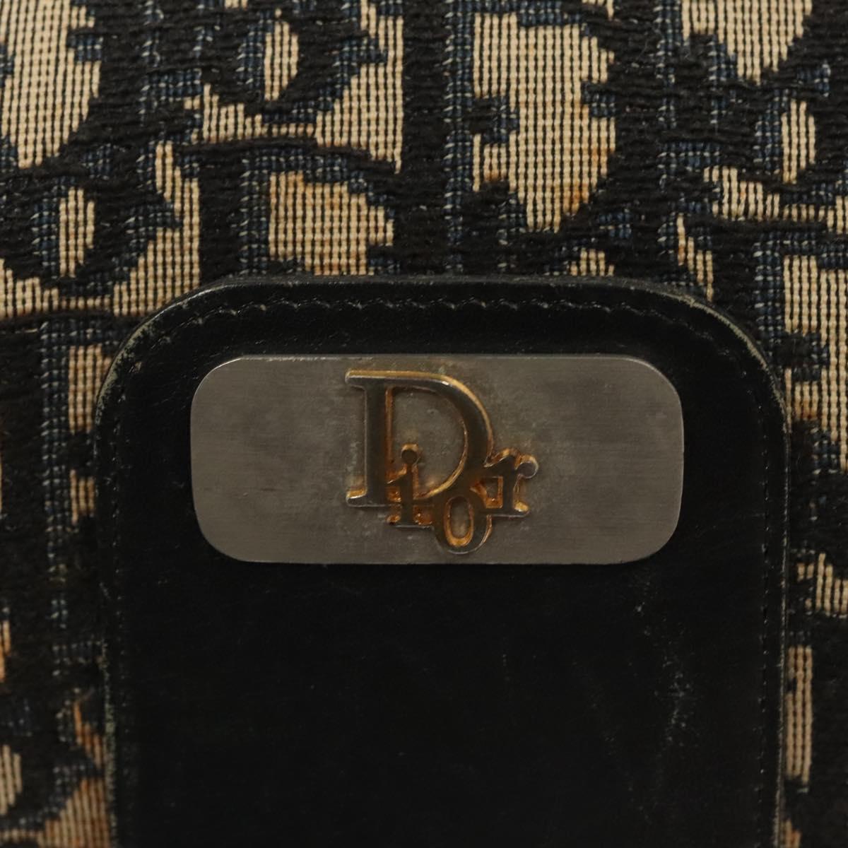 Christian Dior Trotter Canvas Shoulder Bag Navy Gold Auth BA2614