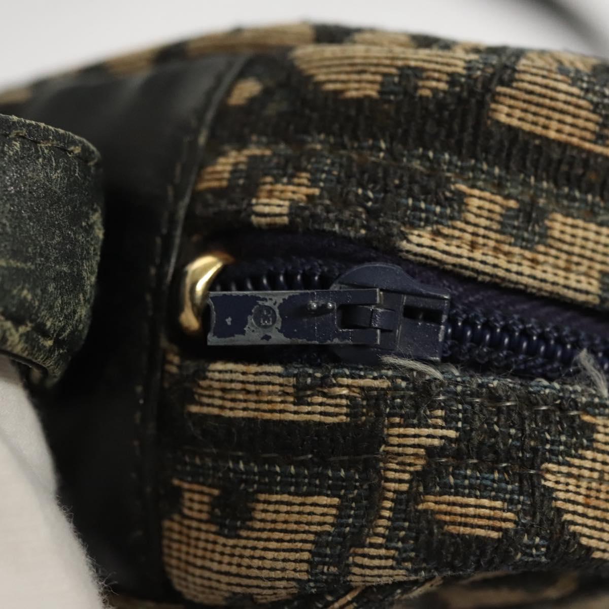 Christian Dior Trotter Canvas Shoulder Bag Navy Gold Auth BA2614