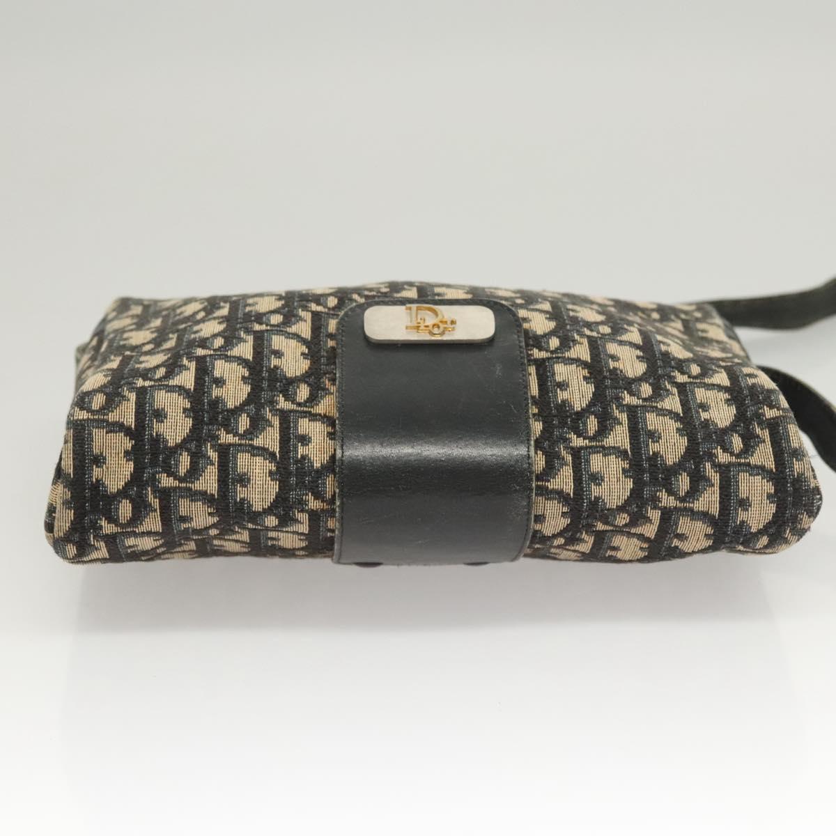 Christian Dior Trotter Canvas Shoulder Bag Navy Gold Auth BA2614