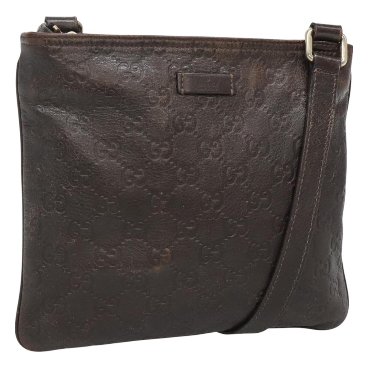 GUCCI GG Canvas Guccissima Bag Leather Dark Brown Gold 201538 Auth BA2619