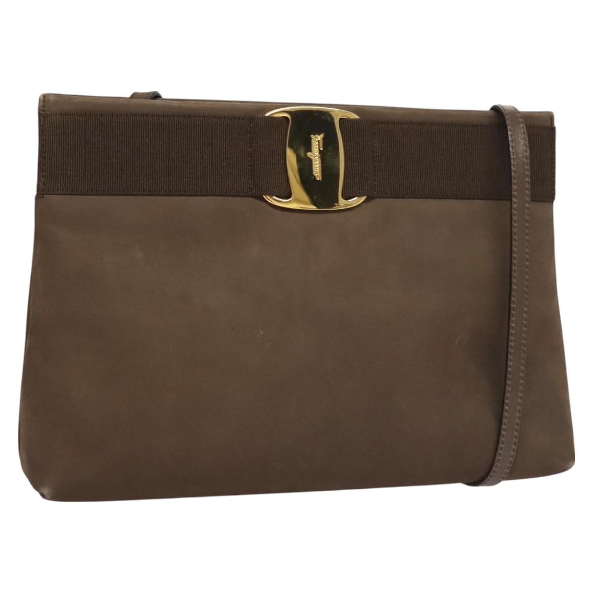 Salvatore Ferragamo Shoulder Bag Suede Brown Gold Auth BA2629