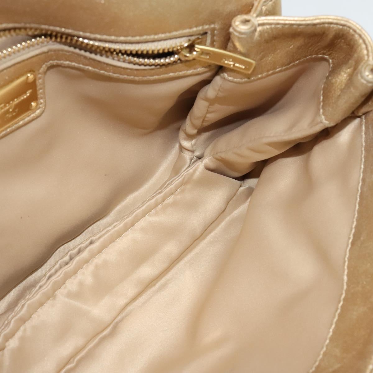Salvatore Ferragamo Vala Chain Shoulder Bag Leather Gold Auth BA2630