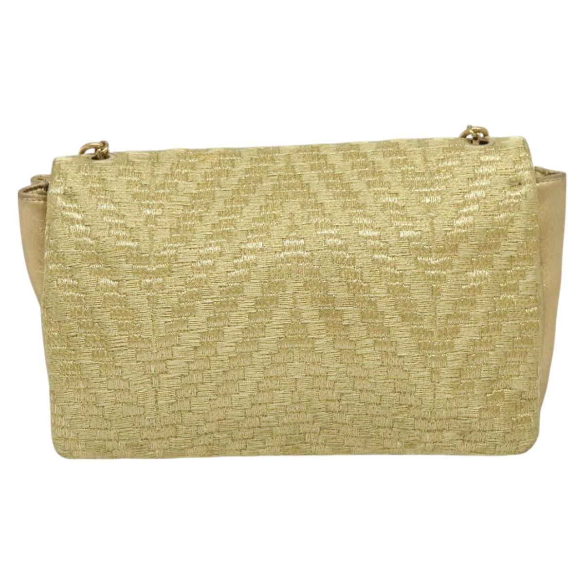 Salvatore Ferragamo Vala Chain Shoulder Bag Leather Gold Auth BA2630