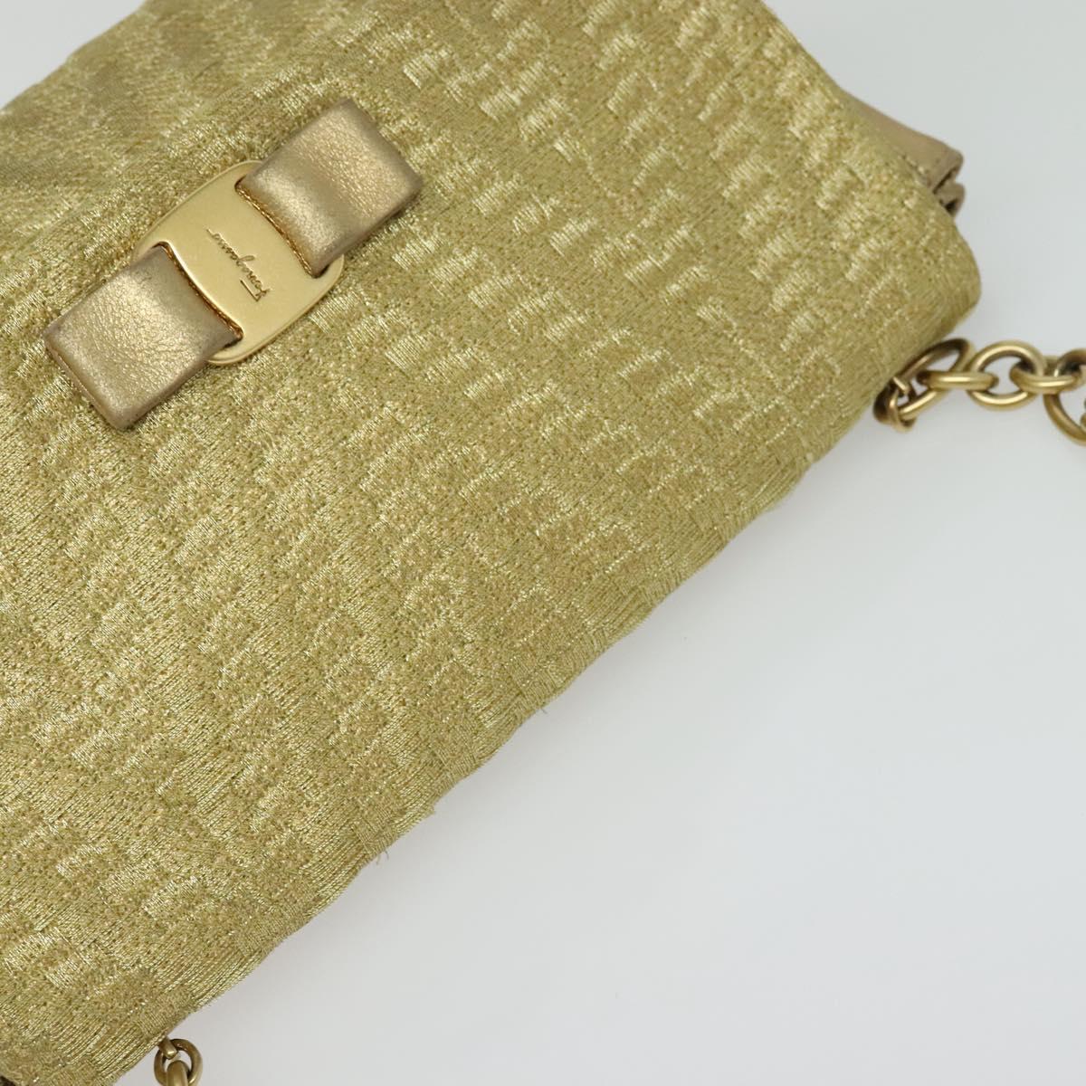 Salvatore Ferragamo Vala Chain Shoulder Bag Leather Gold Auth BA2630