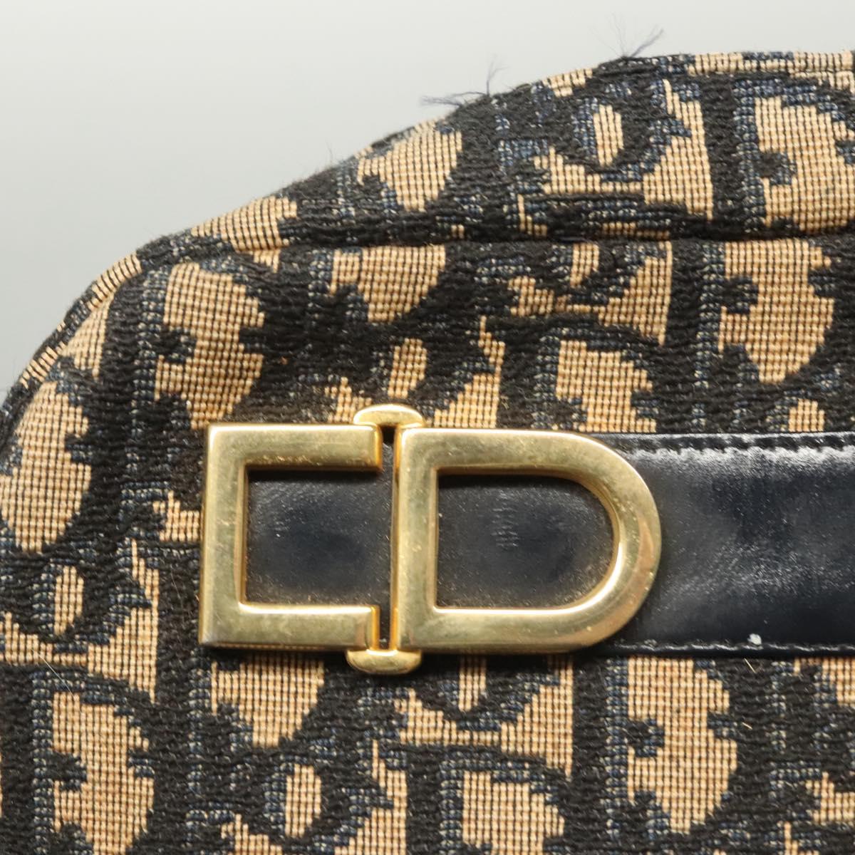 Christian Dior Trotter Canvas Shoulder Bag Navy Gold Auth BA2631