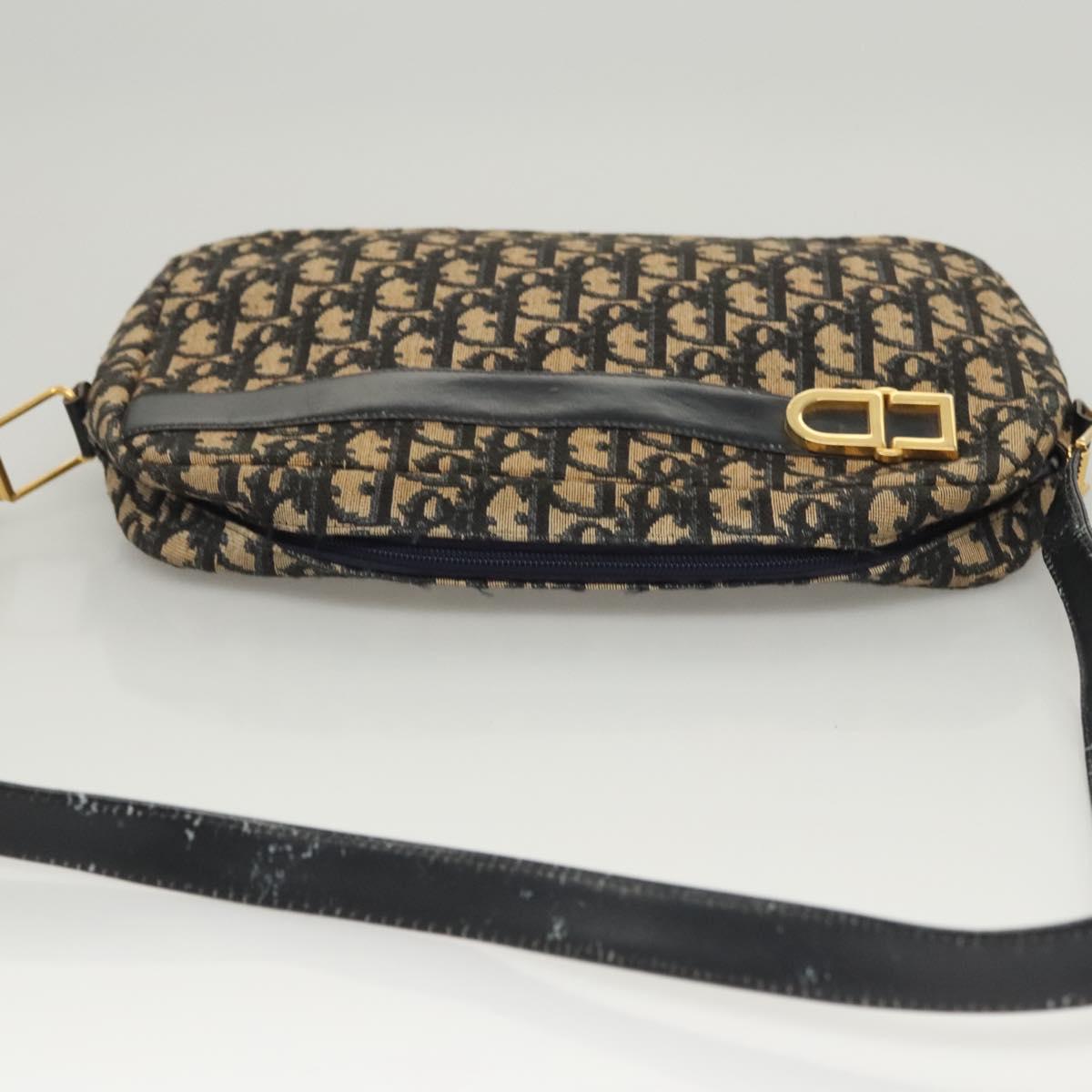 Christian Dior Trotter Canvas Shoulder Bag Navy Gold Auth BA2631