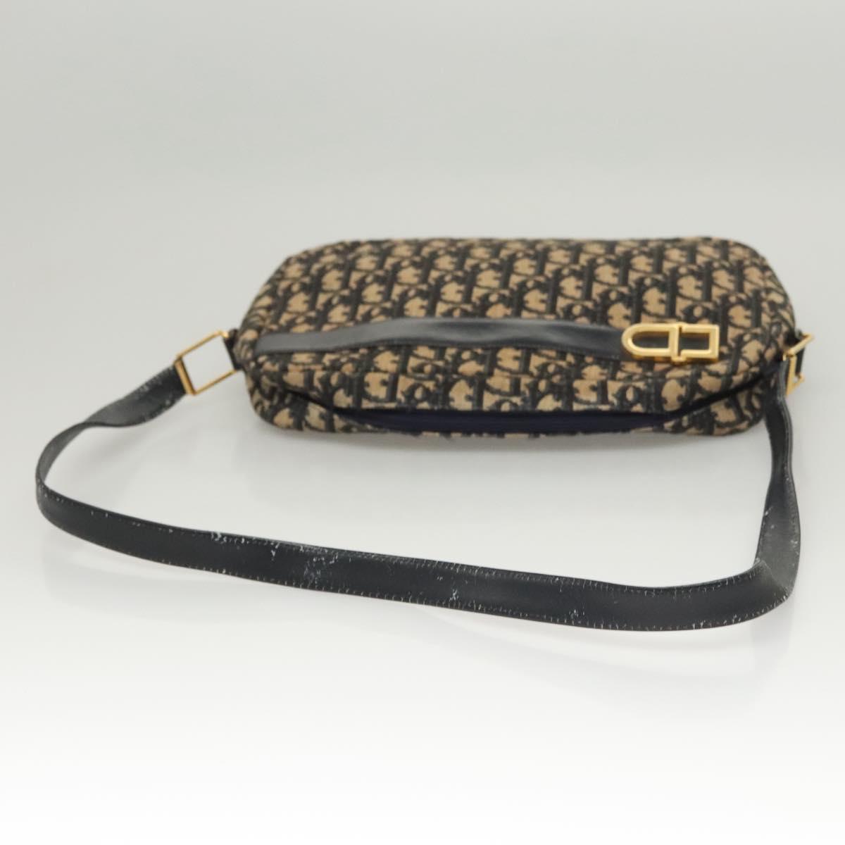 Christian Dior Trotter Canvas Shoulder Bag Navy Gold Auth BA2631