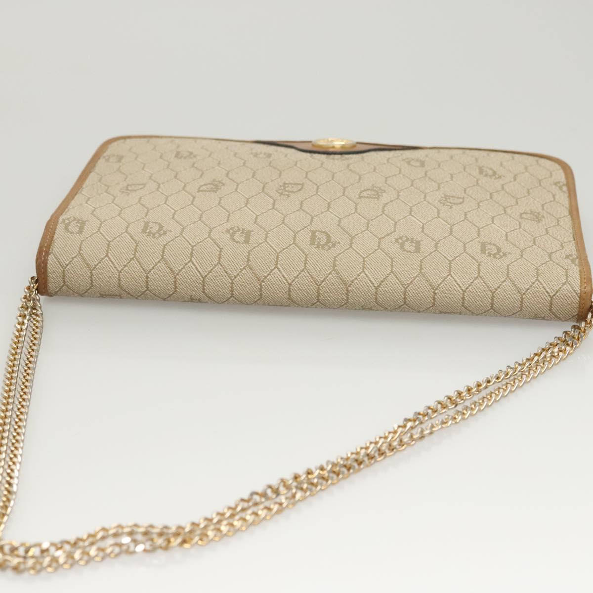 Christian Dior Honeycomb Canvas Chain Shoulder Bag PVC Beige Gold Auth BA2632
