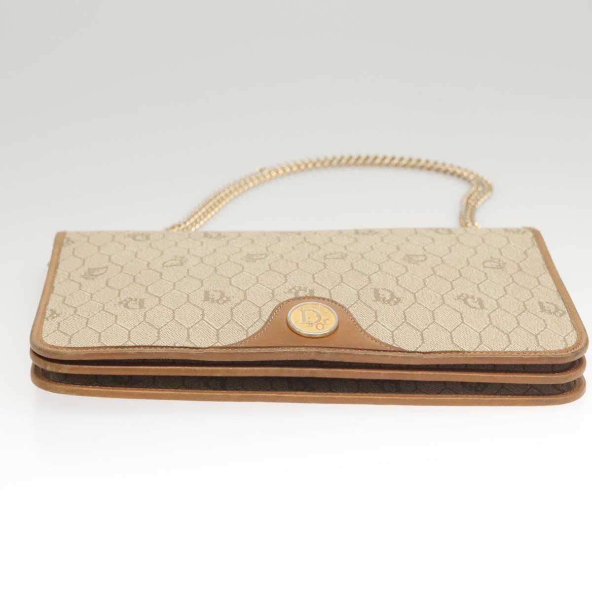 Christian Dior Honeycomb Canvas Chain Shoulder Bag PVC Beige Gold Auth BA2632