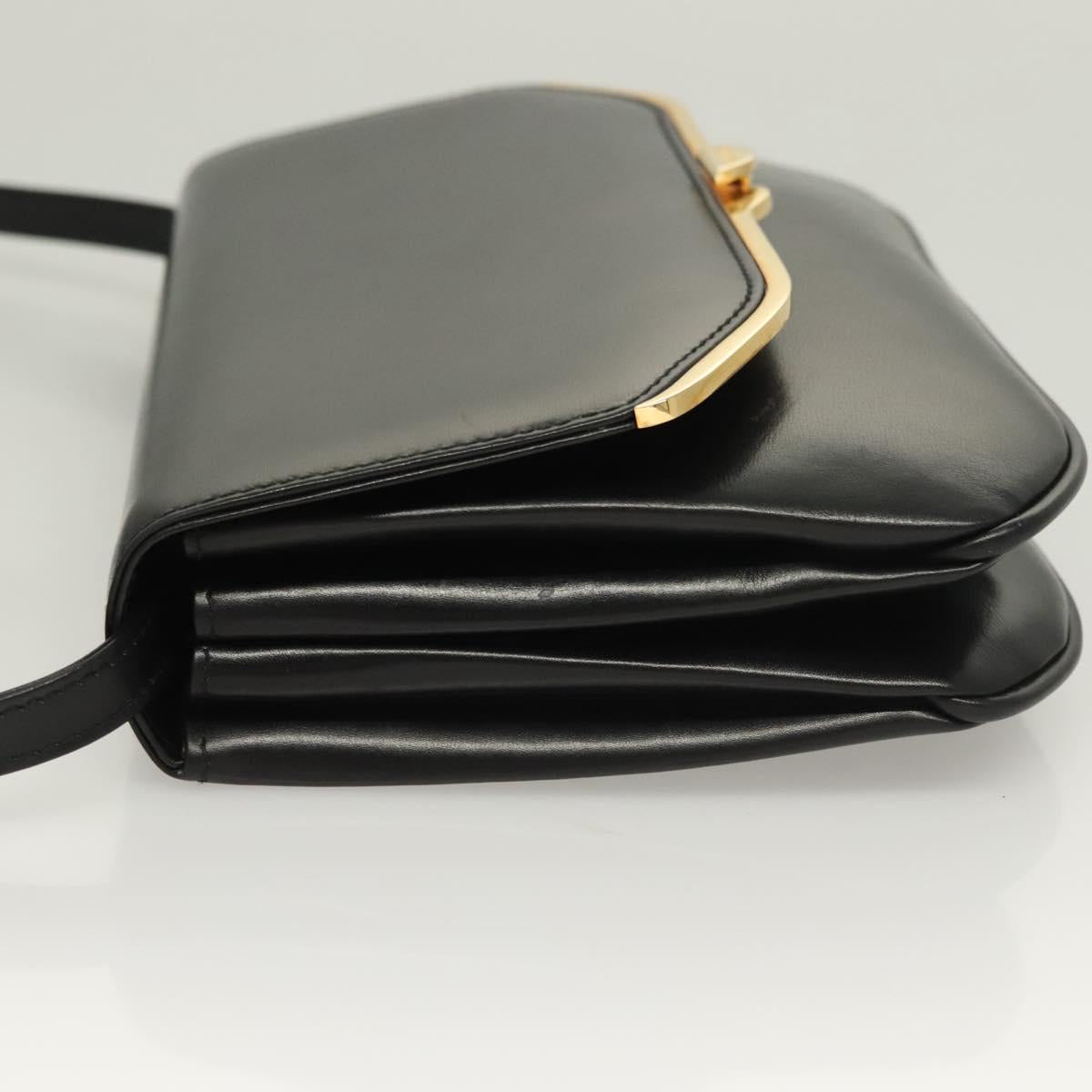BALLY Shoulder Bag Leather Black Gold Auth BA2643