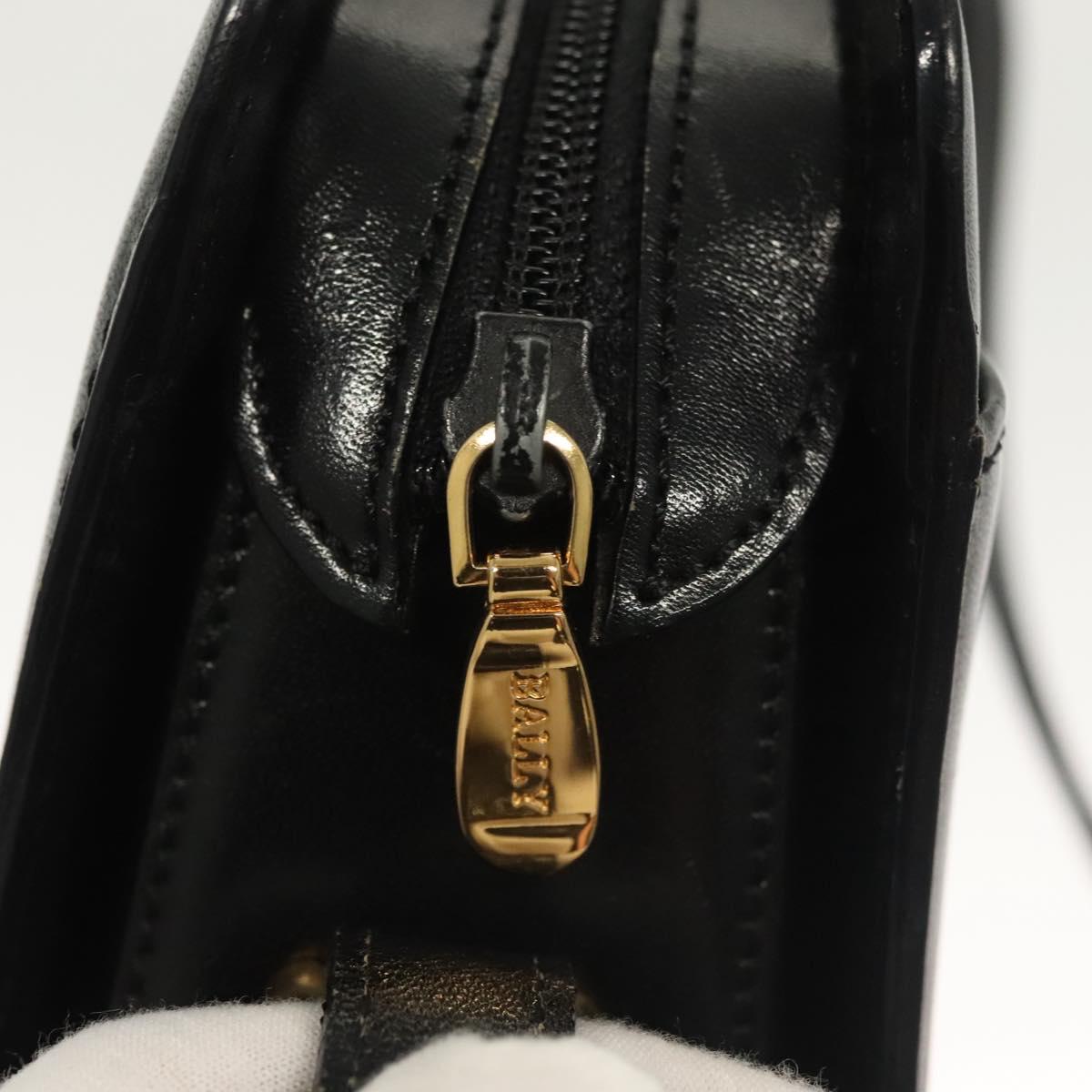 BALLY Shoulder Bag Leather Black Gold Auth BA2644