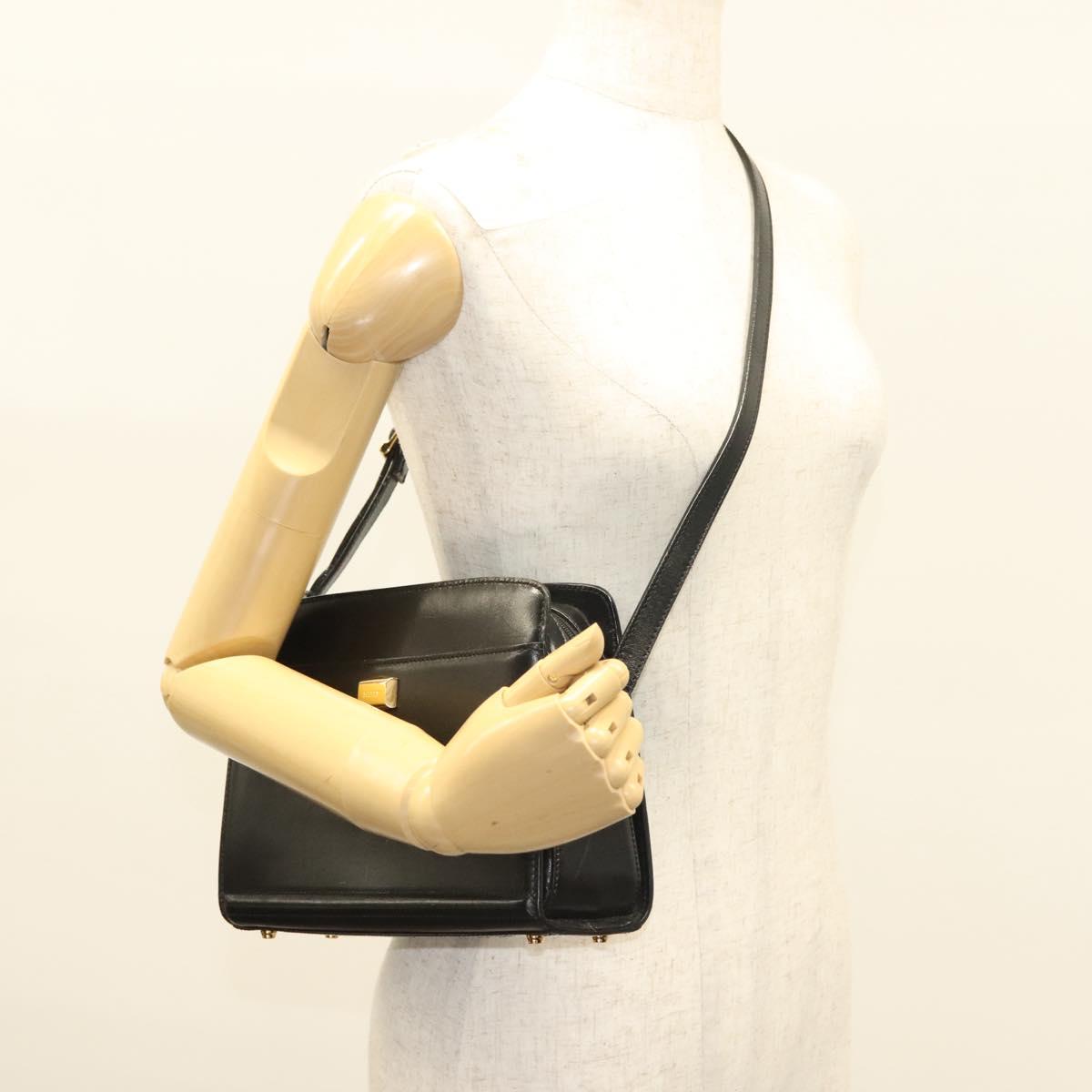 BALLY Shoulder Bag Leather Black Gold Auth BA2644