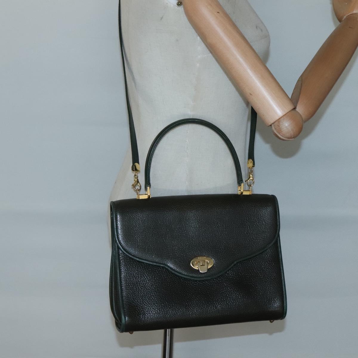 BALLY Hand Bag Leather 2way Khaki Gold Auth BA2648