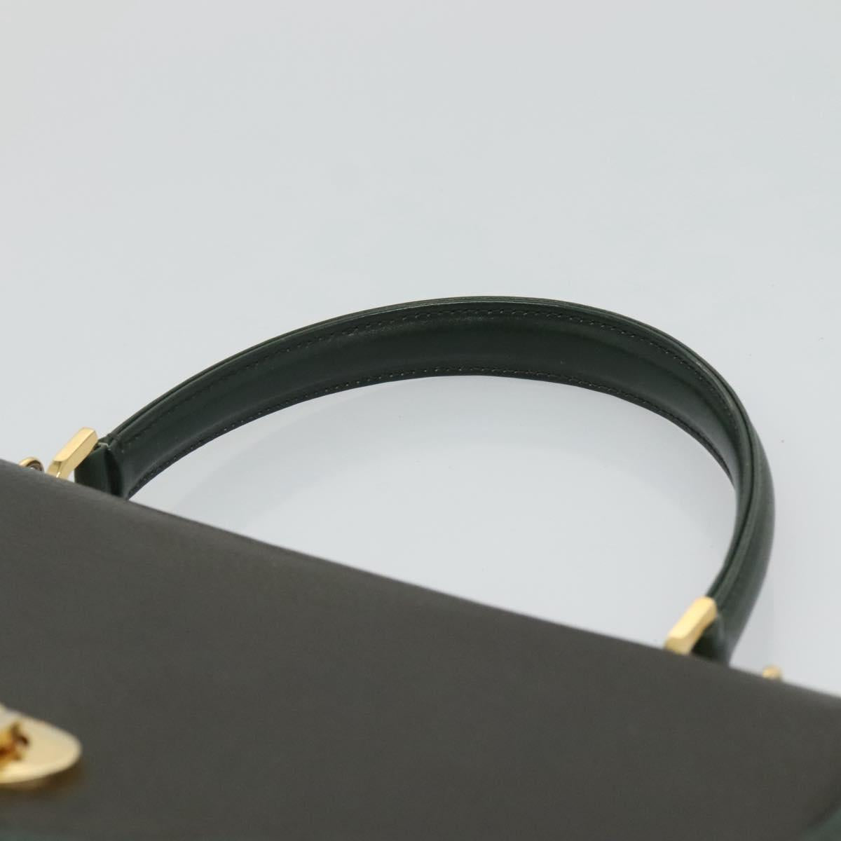 BALLY Hand Bag Leather 2way Khaki Gold Auth BA2648