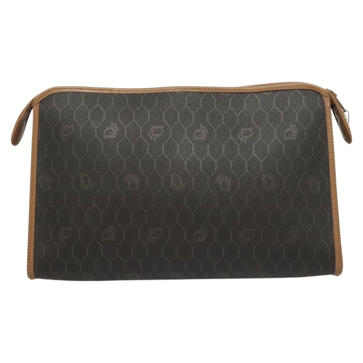 Christian Dior Honeycomb Canvas Clutch Bag PVC Black Auth BA2650