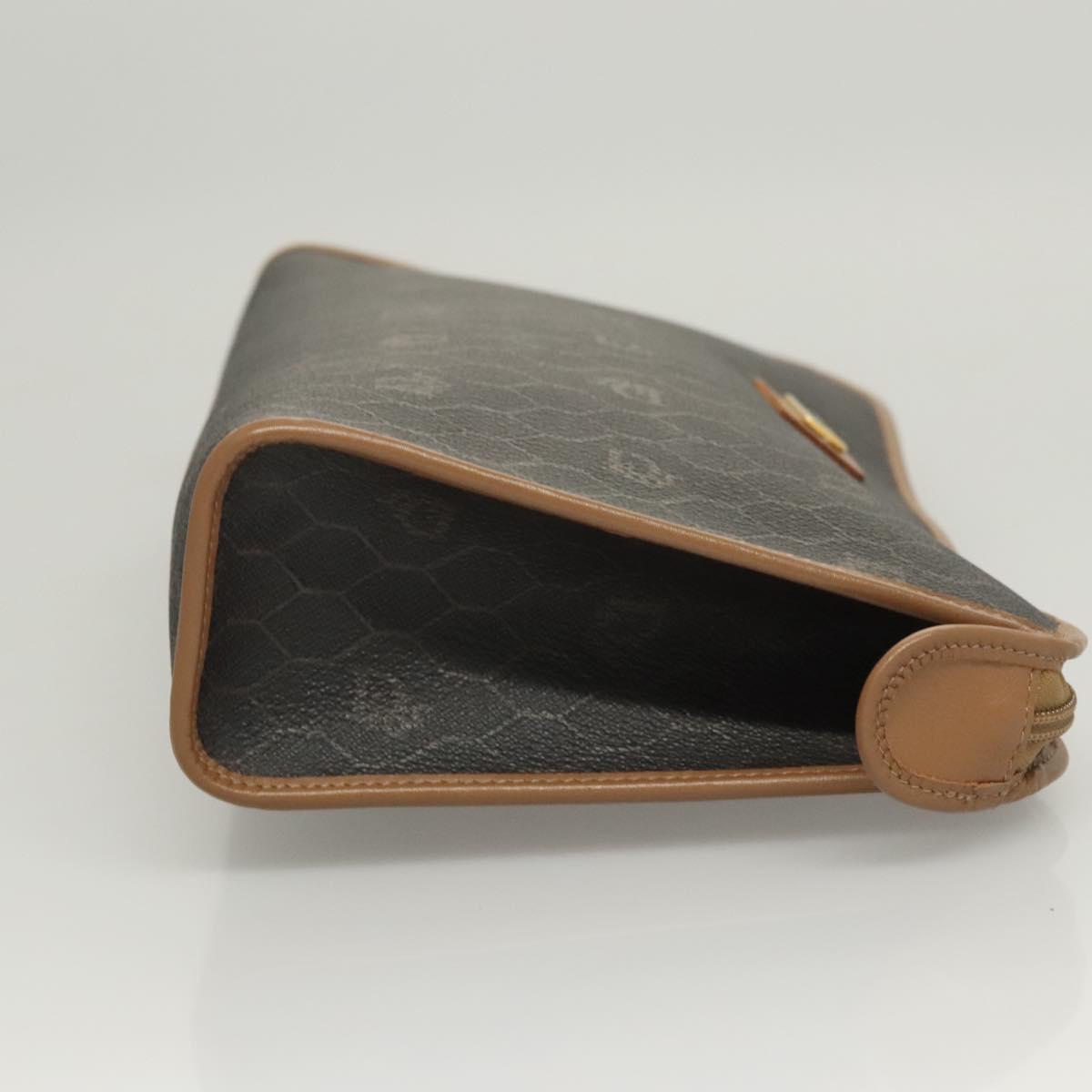 Christian Dior Honeycomb Canvas Clutch Bag PVC Black Auth BA2650