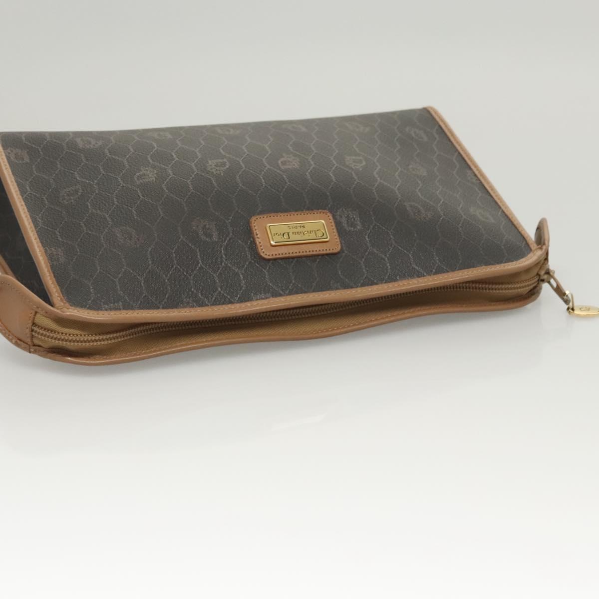 Christian Dior Honeycomb Canvas Clutch Bag PVC Black Auth BA2650
