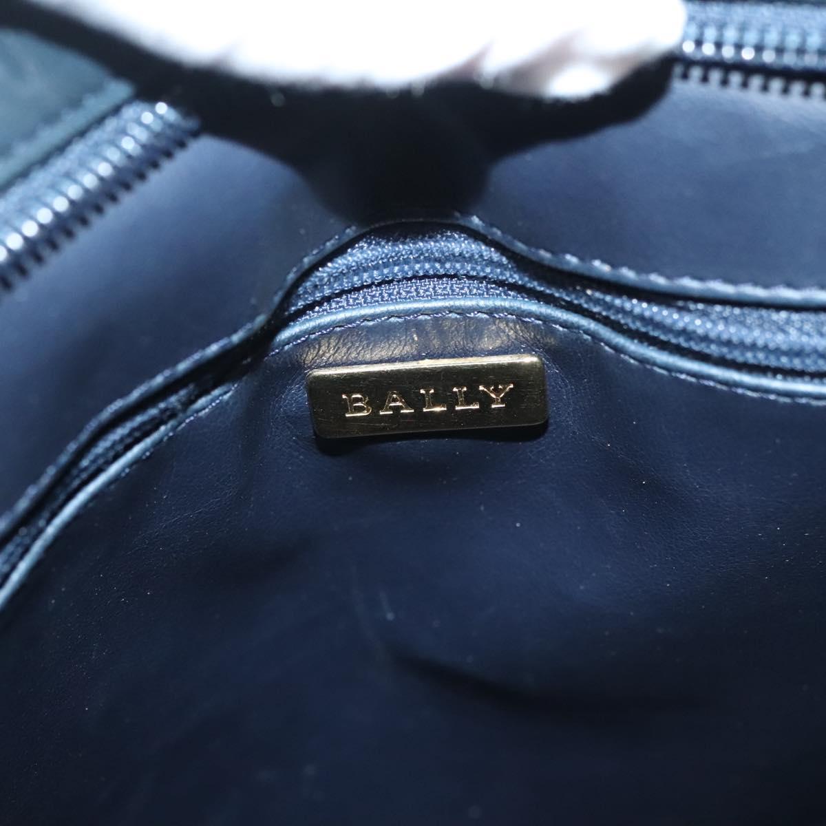 BALLY Quilted Chain Shoulder Bag Leather Navy Gold Auth BA2658