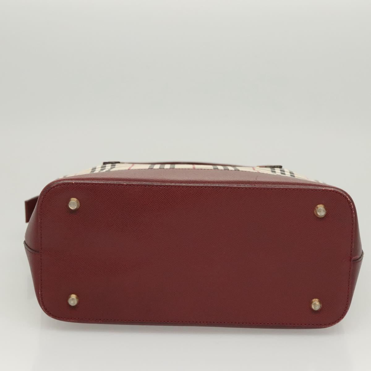 BURBERRY Nova Check Hand Bag Canvas Beige Gold Auth BA2673