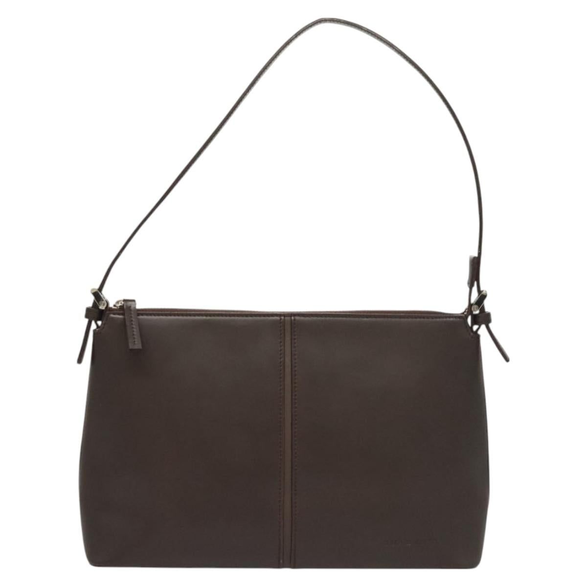 BURBERRY Shoulder Bag Leather Brown Silver Auth BA2674