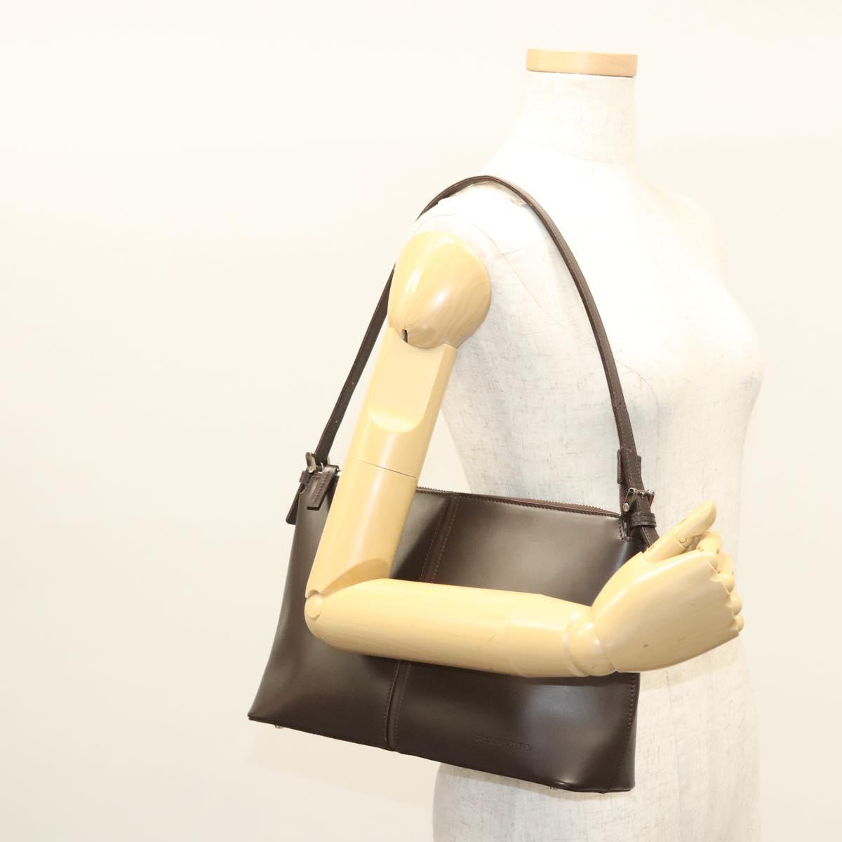 BURBERRY Shoulder Bag Leather Brown Silver Auth BA2674