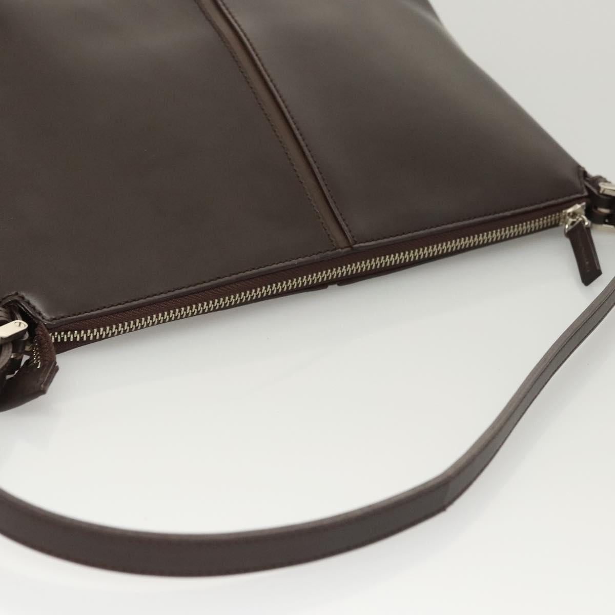 BURBERRY Shoulder Bag Leather Brown Silver Auth BA2674