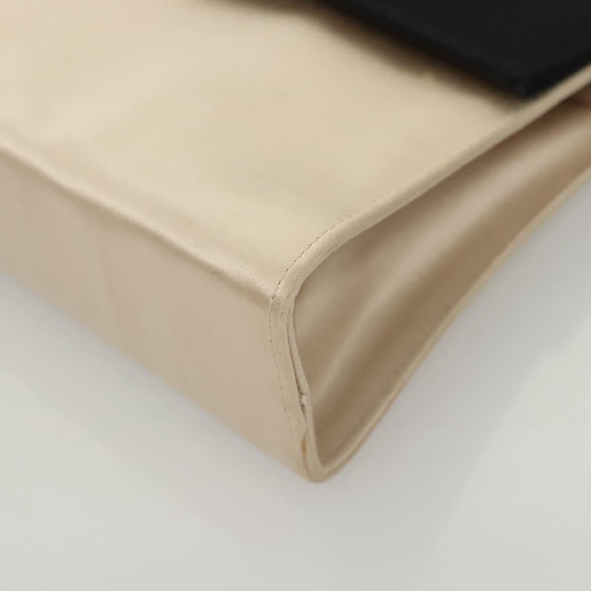 Salvatore Ferragamo Vala Hand Bag Satin Beige Gold Auth BA2675