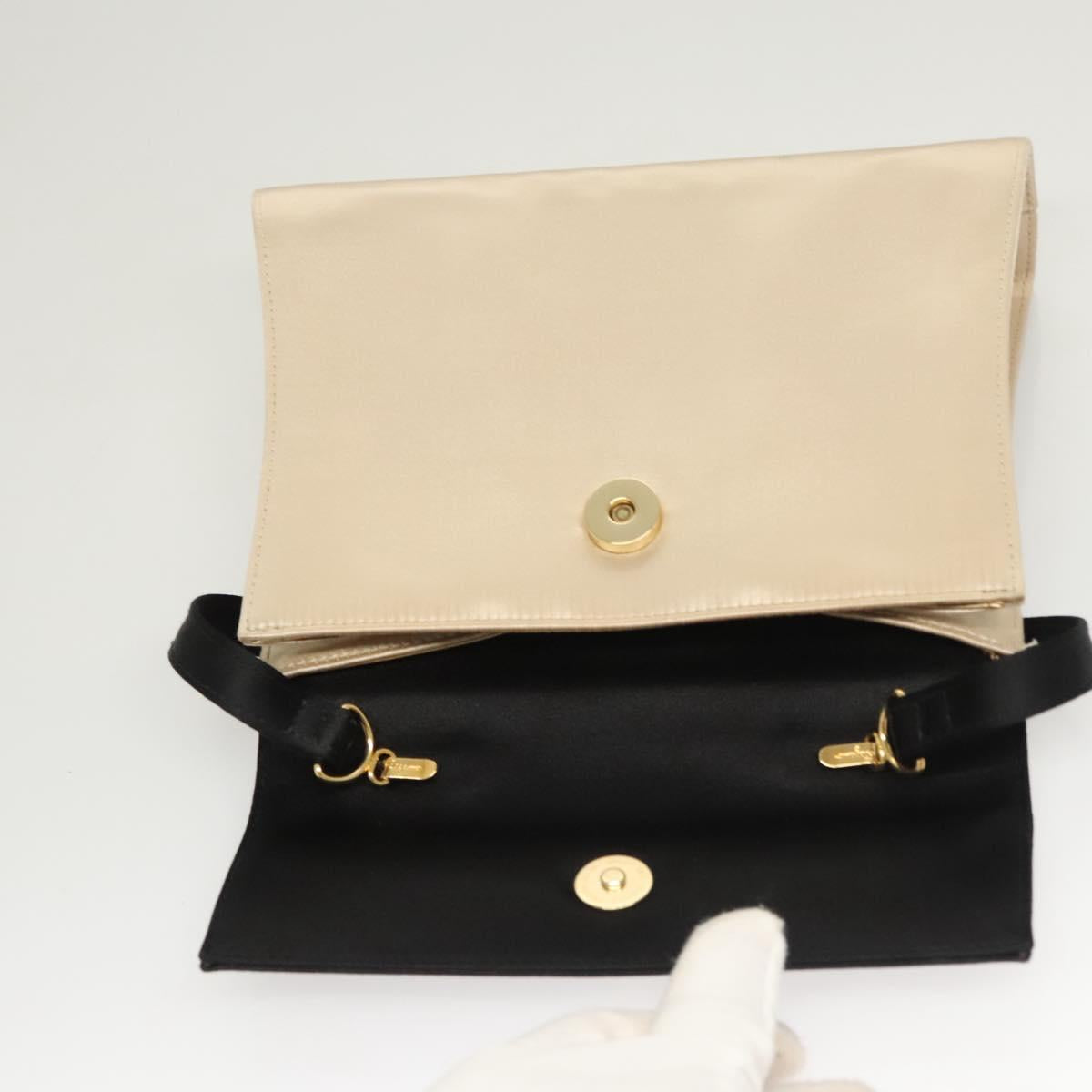 Salvatore Ferragamo Vala Hand Bag Satin Beige Gold Auth BA2675