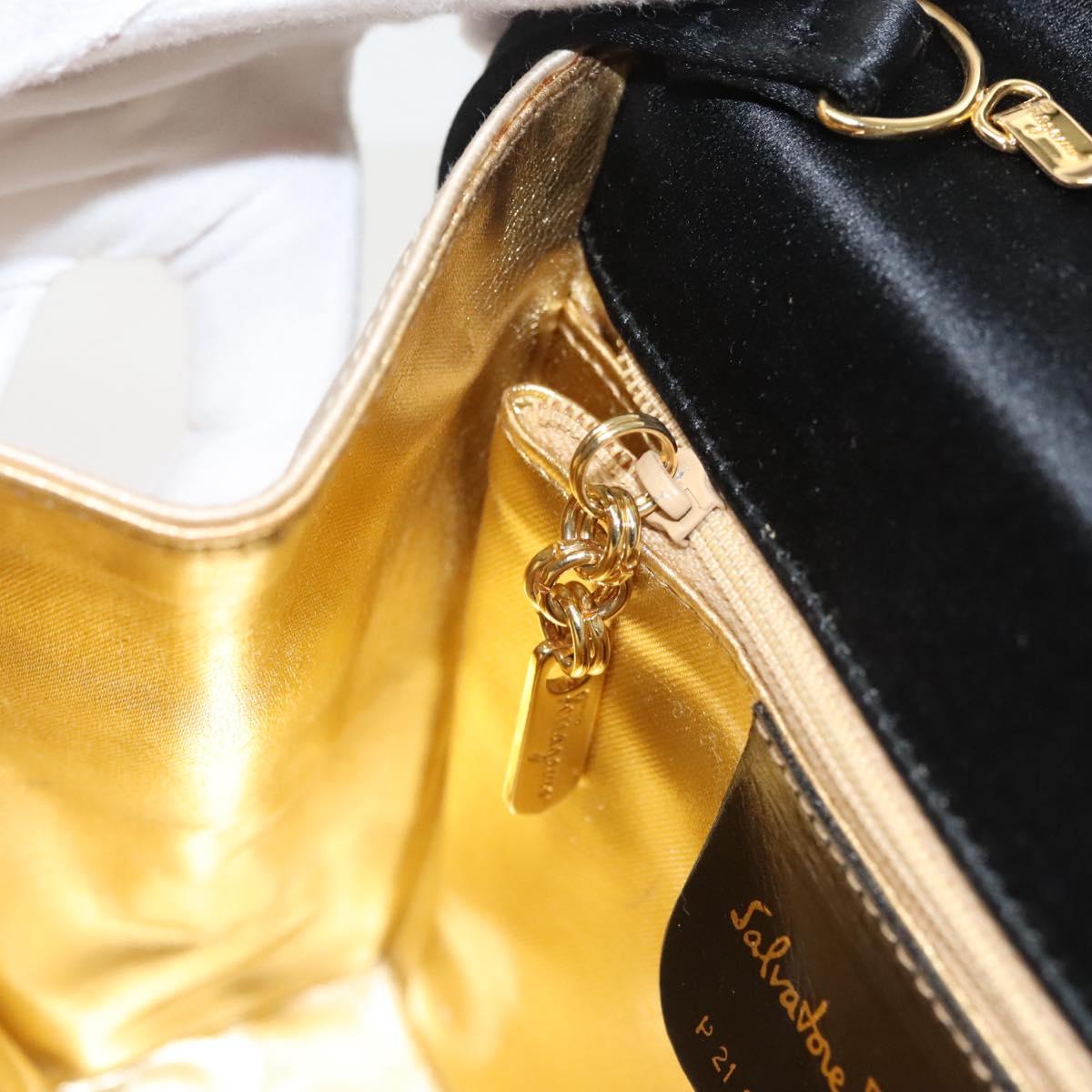 Salvatore Ferragamo Vala Hand Bag Satin Beige Gold Auth BA2675