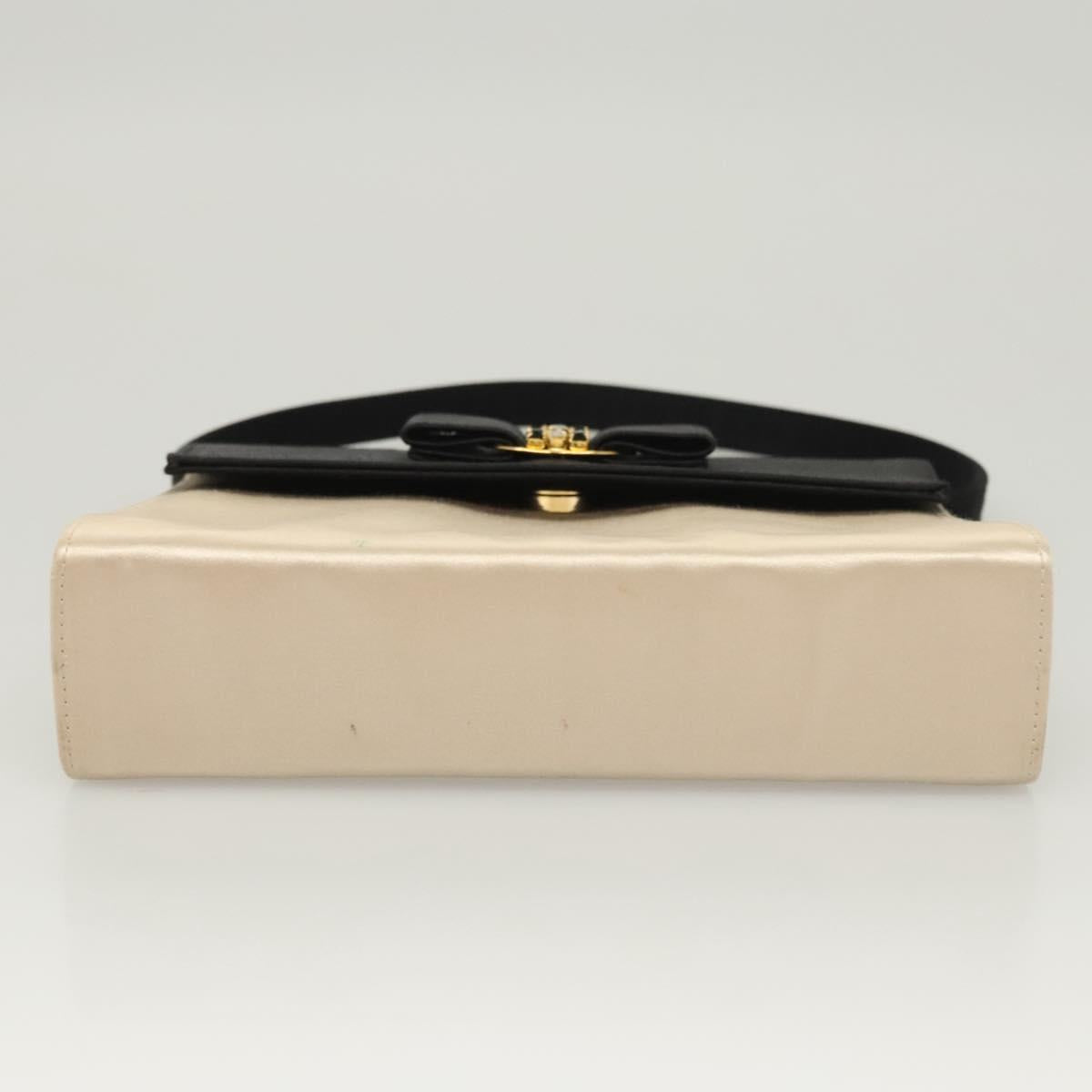 Salvatore Ferragamo Vala Hand Bag Satin Beige Gold Auth BA2675