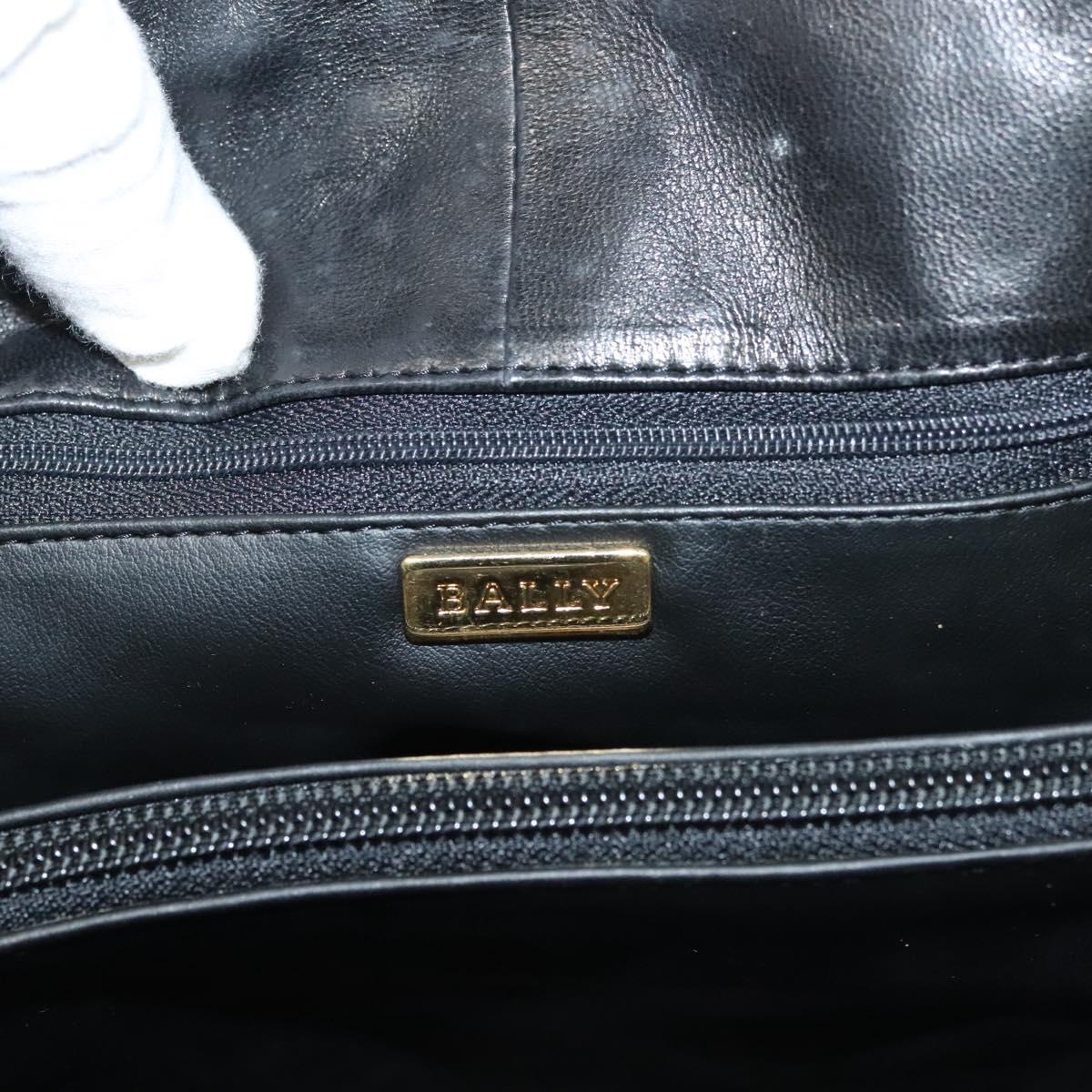 BALLY Quilted Tote Bag Leather Black Gold Auth BA2680