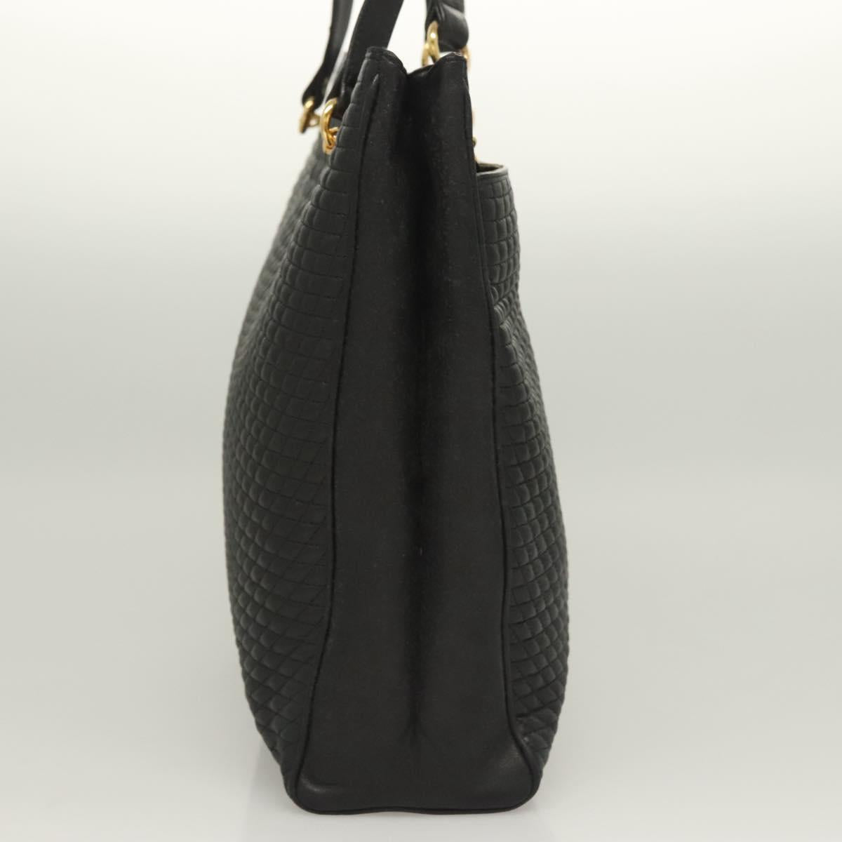 BALLY Quilted Tote Bag Leather Black Gold Auth BA2680