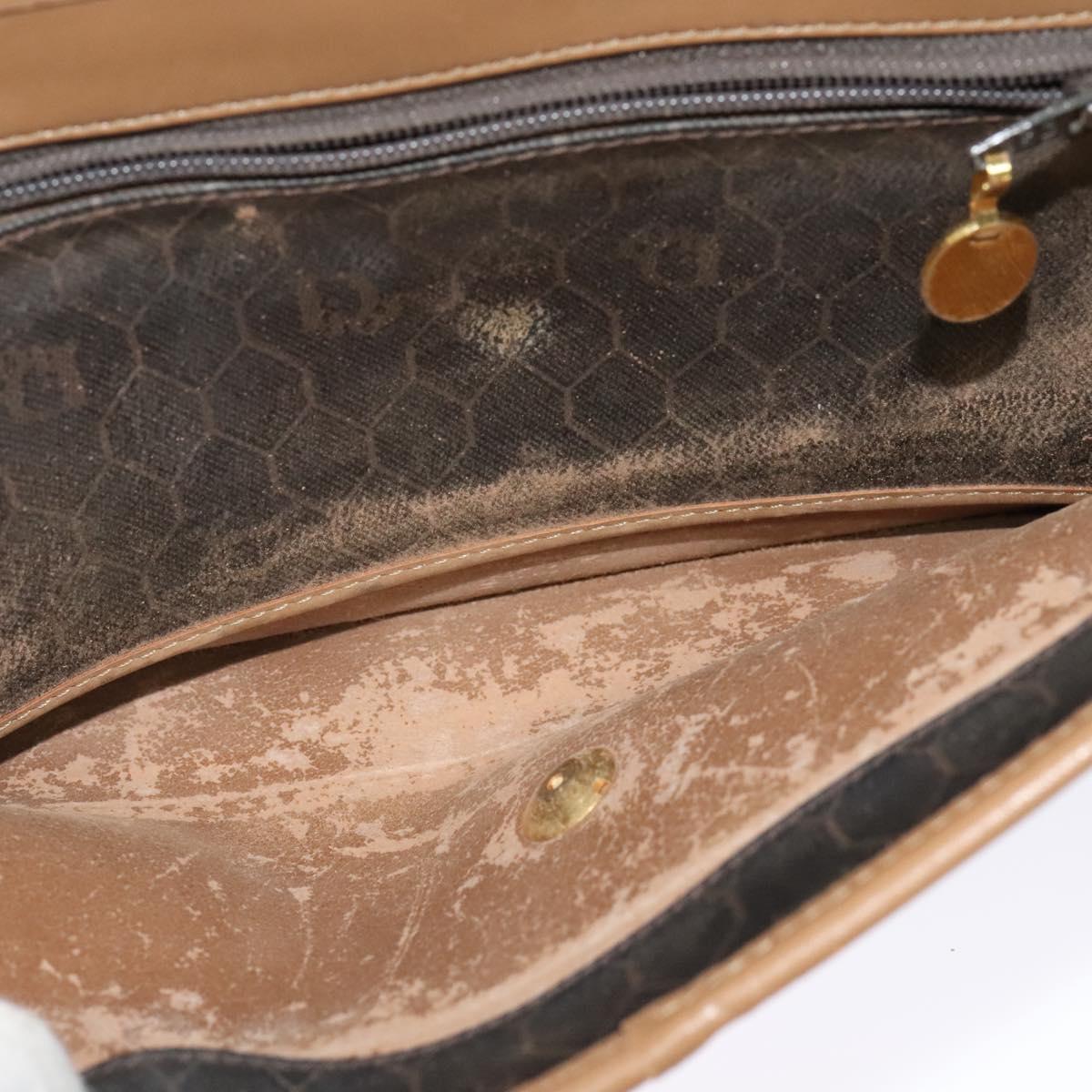 Christian Dior Honeycomb Canvas Shoulder Bag PVC Brown Gold Auth BA2701