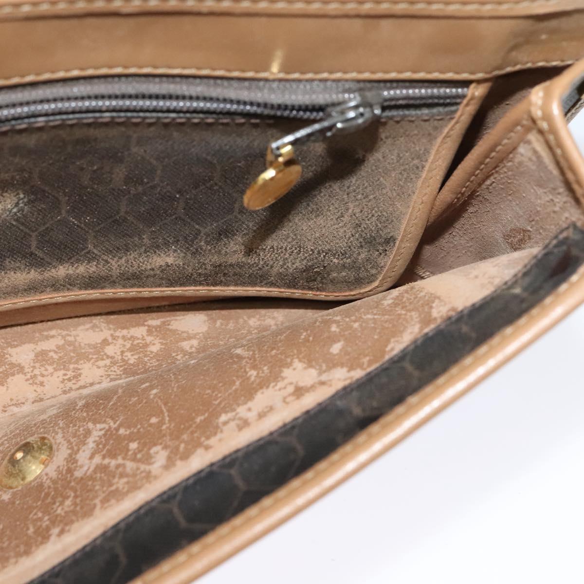 Christian Dior Honeycomb Canvas Shoulder Bag PVC Brown Gold Auth BA2701