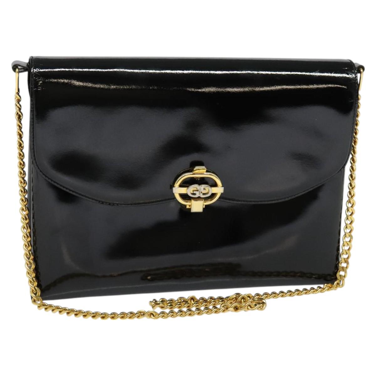 GUCCI Chain Shoulder Bag Patent leather Black Gold Auth BA2705