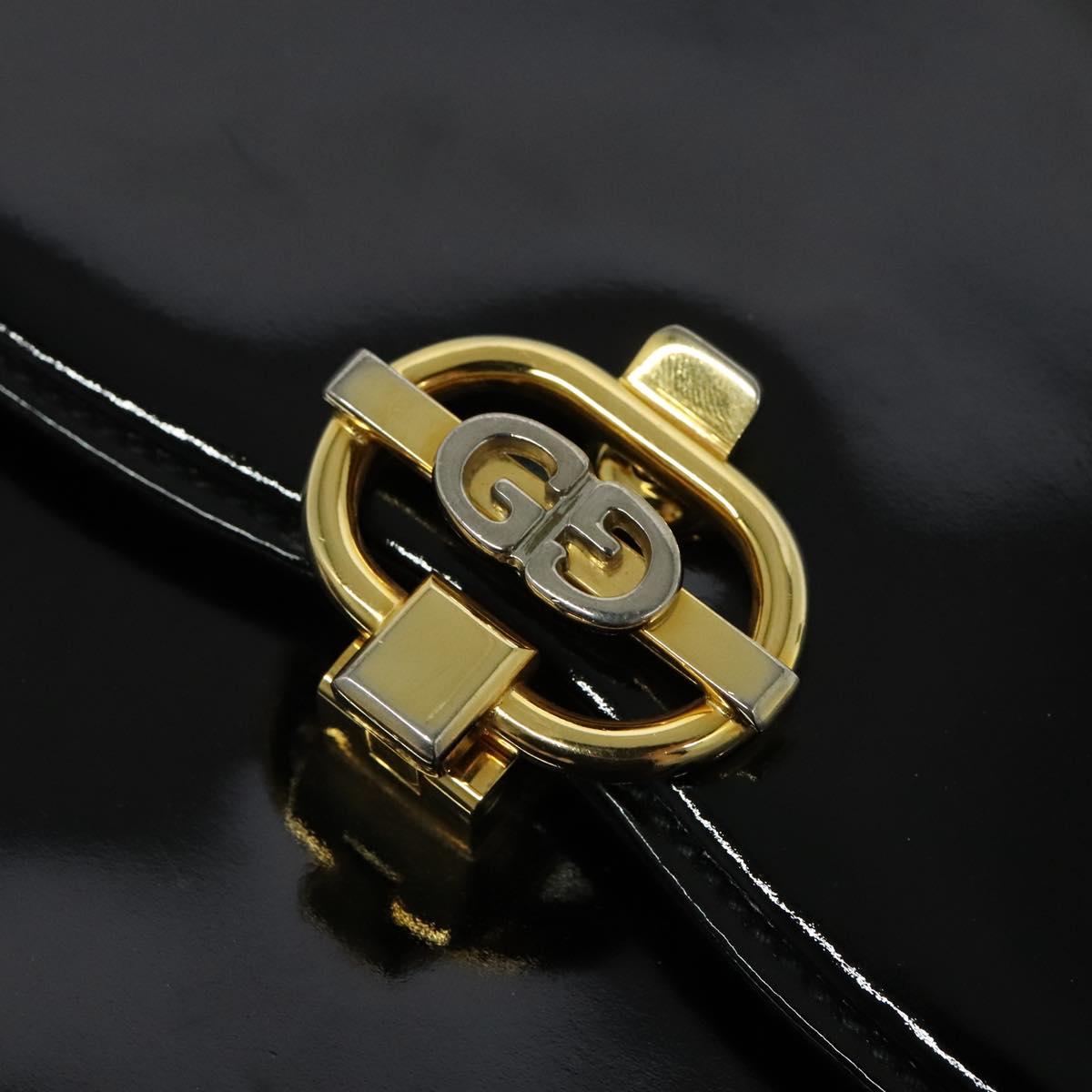 GUCCI Chain Shoulder Bag Patent leather Black Gold Auth BA2705