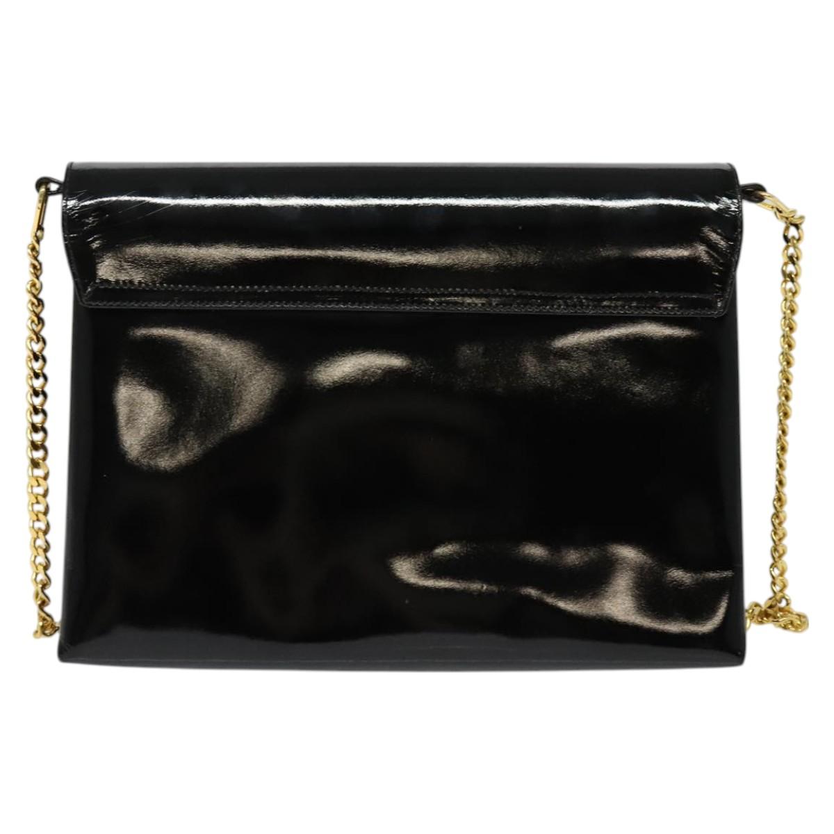 GUCCI Chain Shoulder Bag Patent leather Black Gold Auth BA2705
