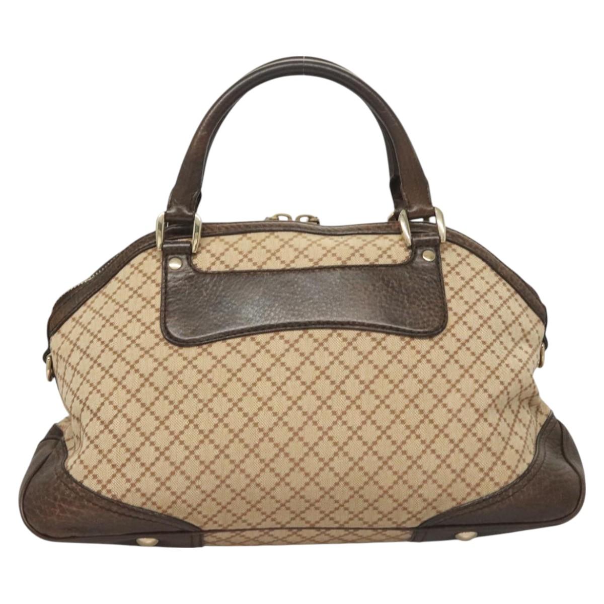 GUCCI Diamante Horsebit Hand Bag Canvas 2way Gold Beige 247286 Auth BA2707