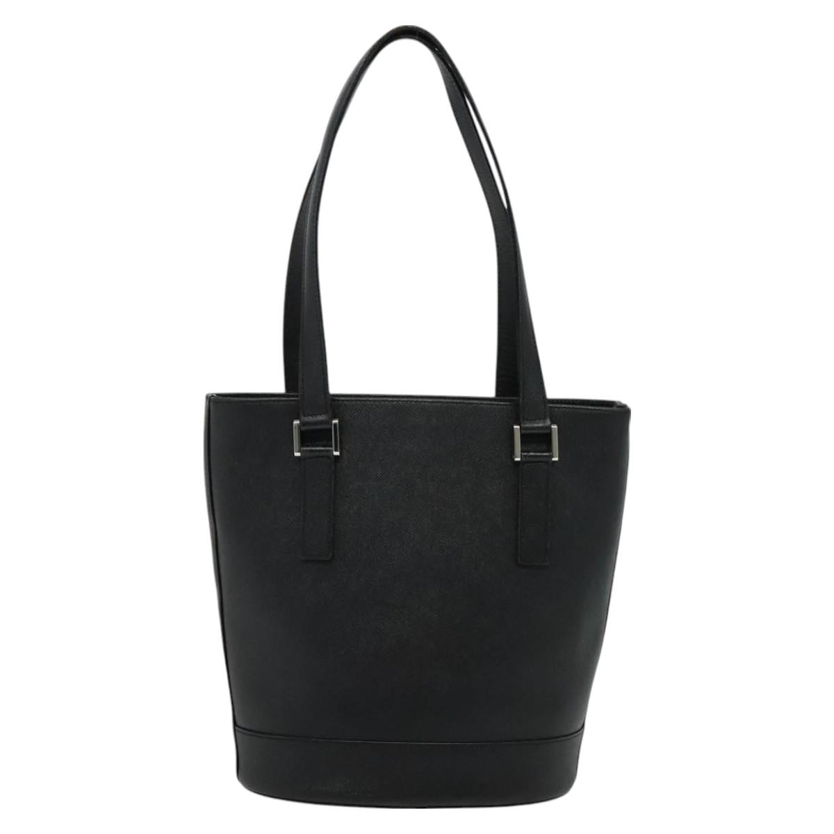 BURBERRY Tote Bag Leather Black Silver Auth BA2708