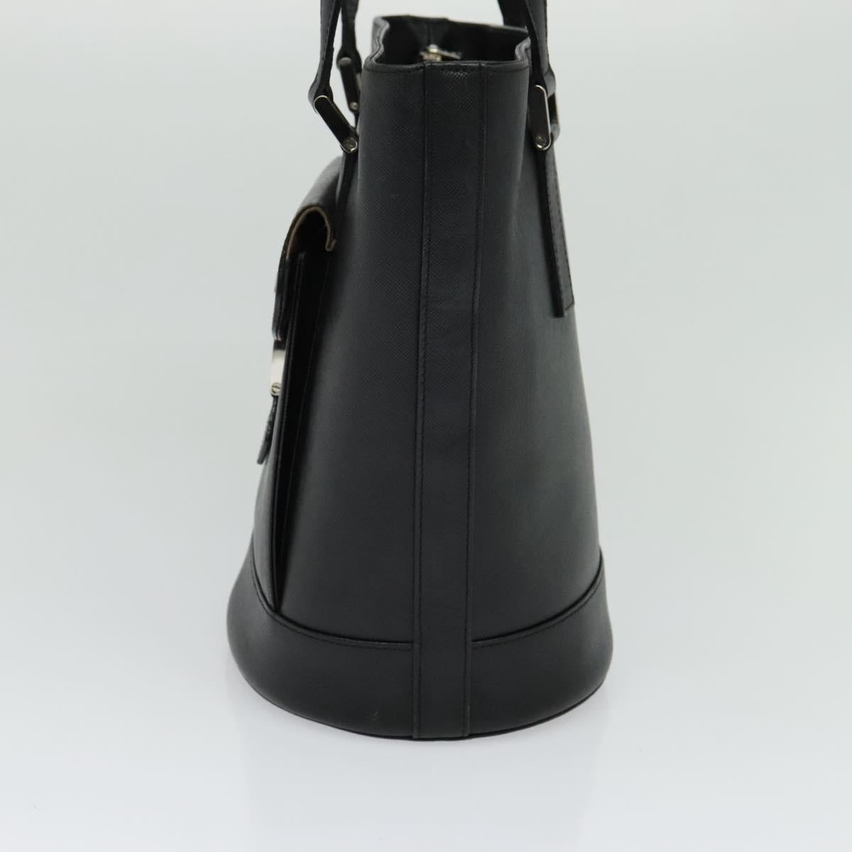 BURBERRY Tote Bag Leather Black Silver Auth BA2708