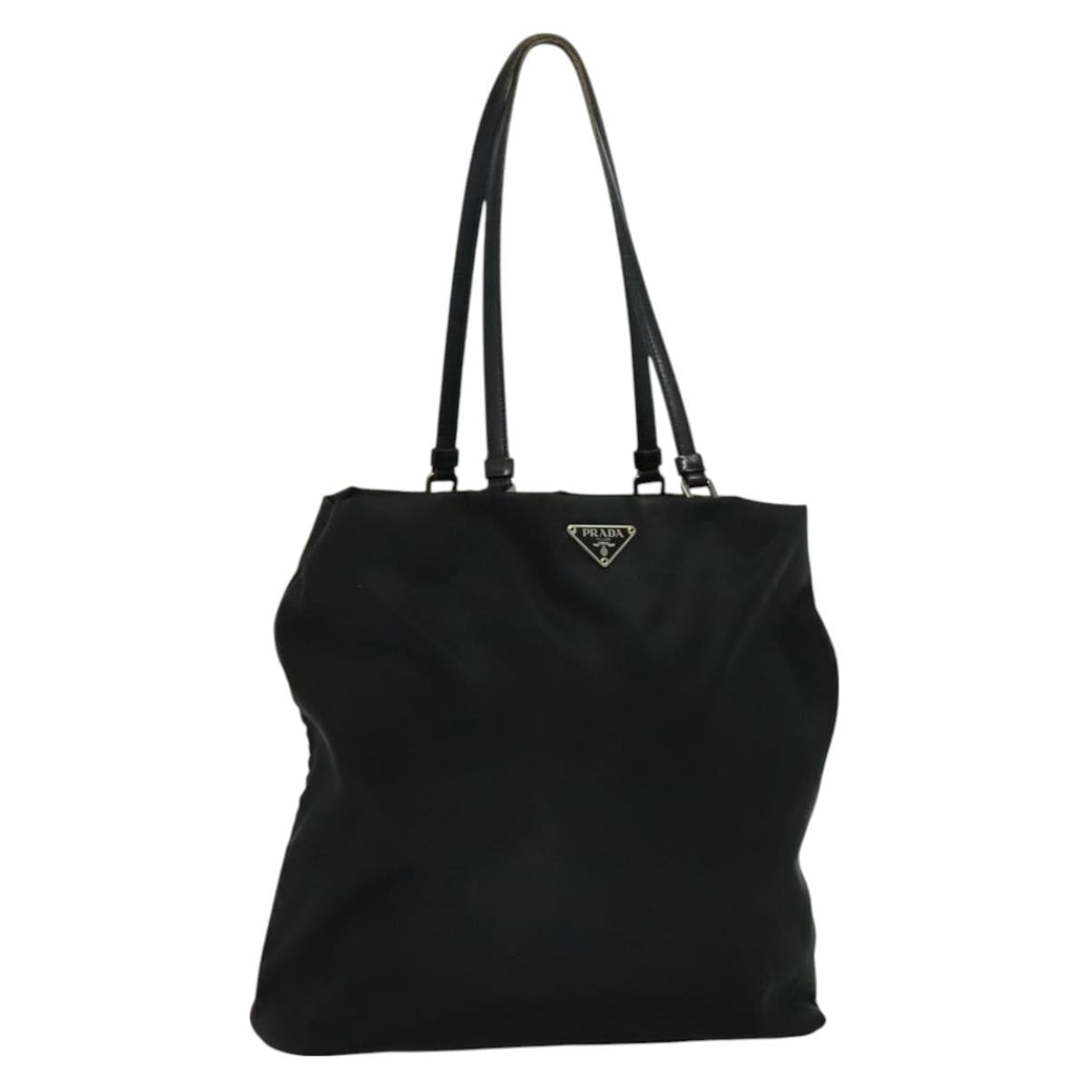 PRADA Tote Bag Nylon Black Silver Auth BA2711