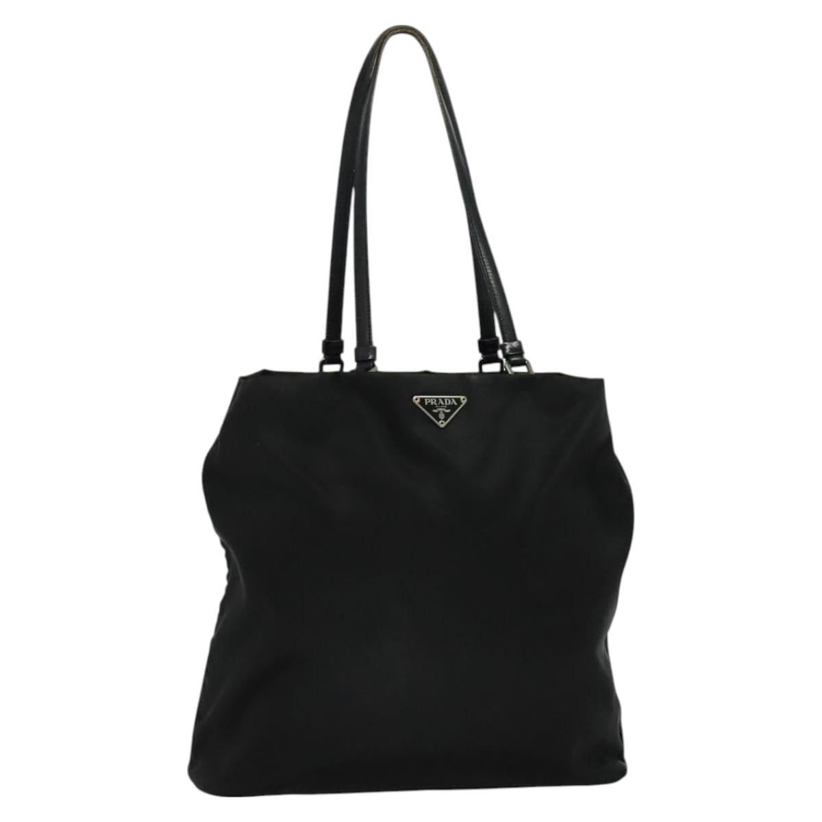 PRADA Tote Bag Nylon Black Silver Auth BA2711