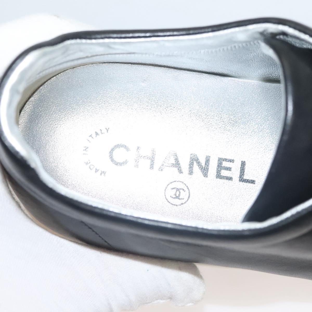 CHANEL Sneakers Lamb Skin 39 Black CC Auth BA2712