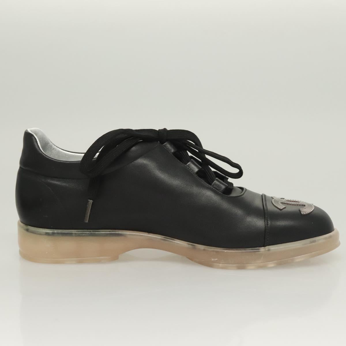CHANEL Sneakers Lamb Skin 39 Black CC Auth BA2712