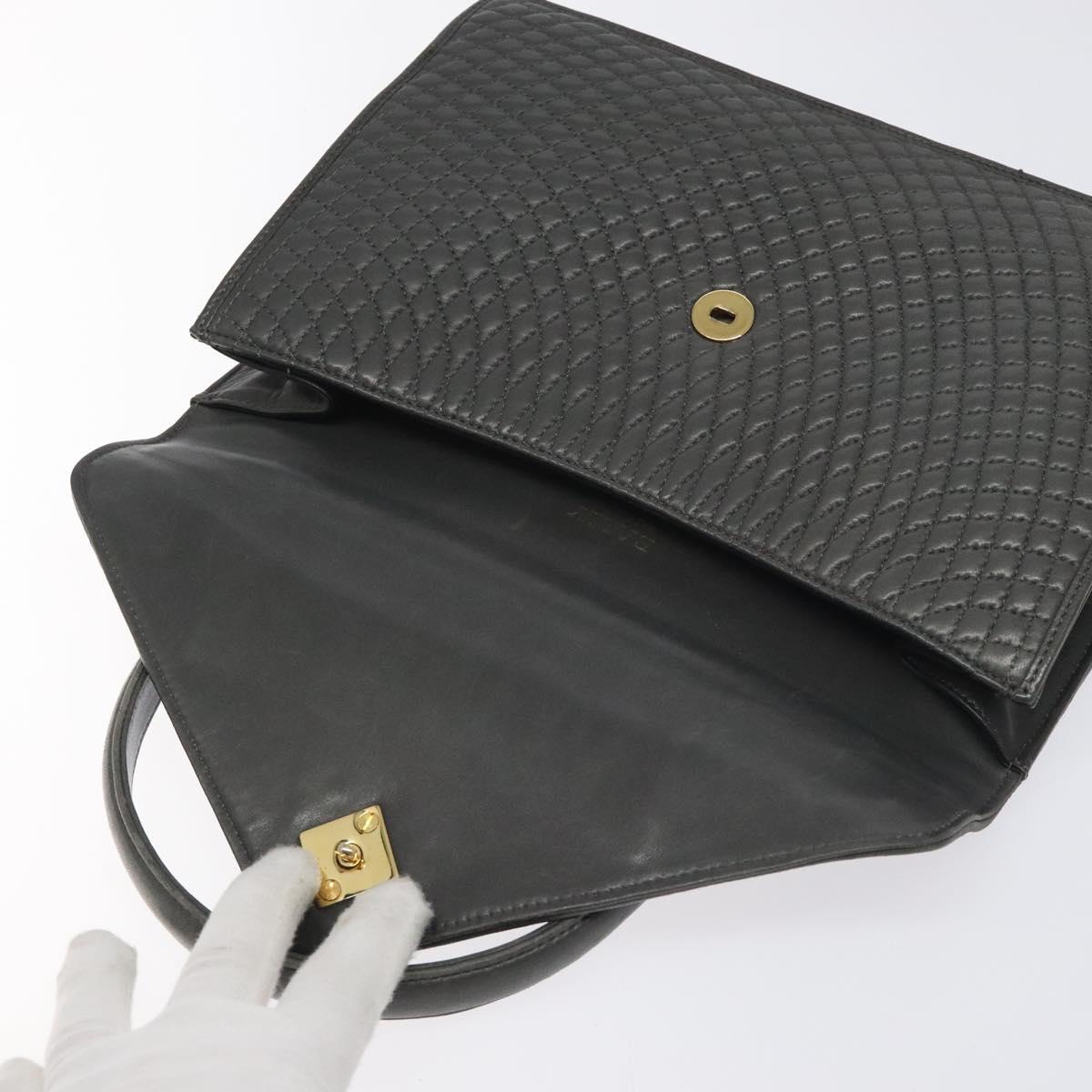 BALLY Quilted Hand Bag Leather Gray Gold Auth BA2727