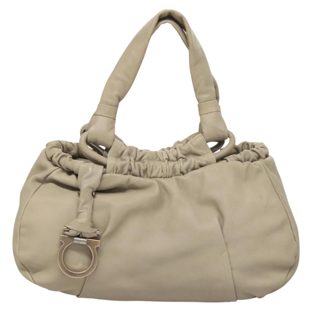 Salvatore Ferragamo Gancini Shoulder Bag Leather Beige Auth BA2736