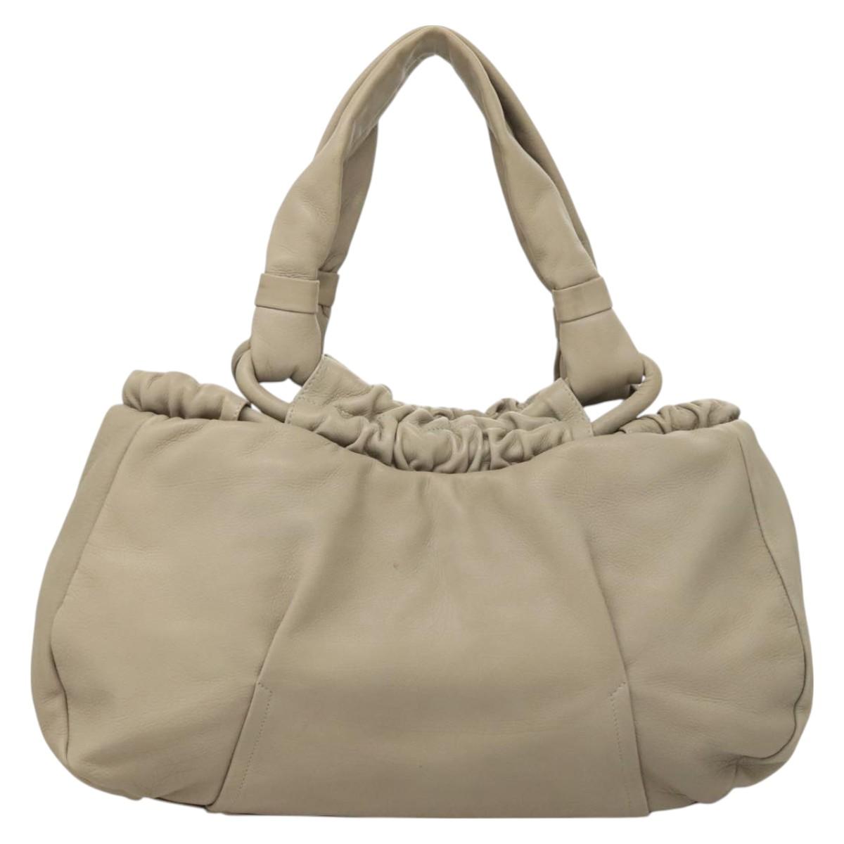 Salvatore Ferragamo Gancini Shoulder Bag Leather Beige Auth BA2736
