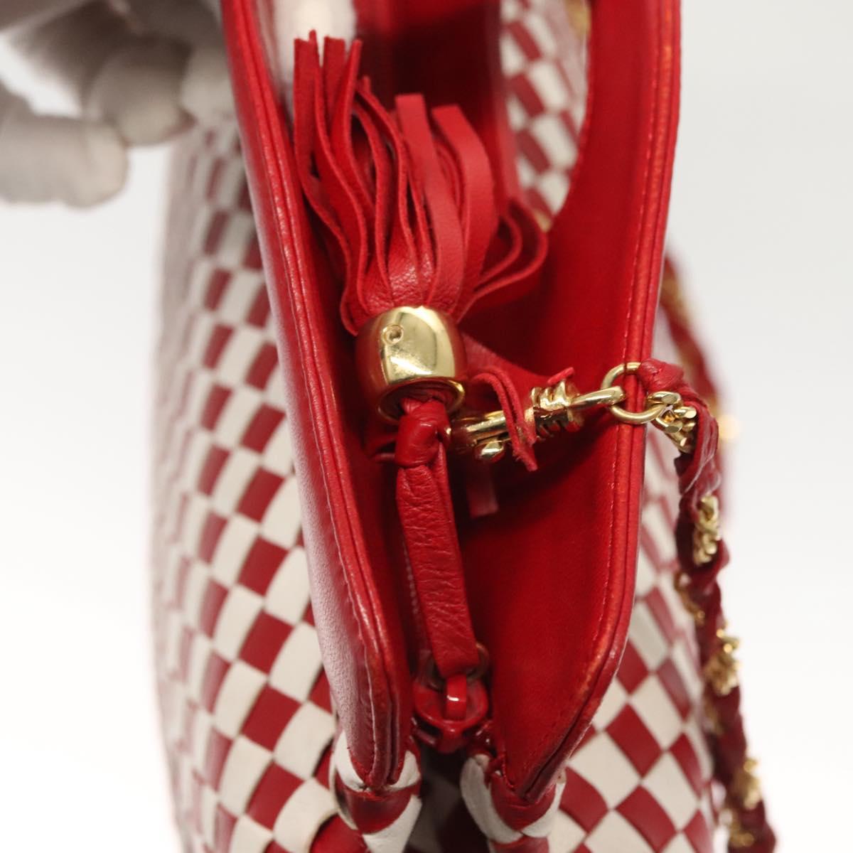 BALLY Chain Hand Bag Leather 2way Red Gold Auth BA2743